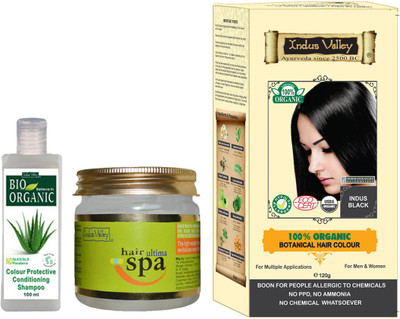

Indus Valley Combo pack of 100% Botanical Indus Black Hair Color + 1 Hair Ultima Spa + 1 Color Protection Shampoo - 100 ml for Hairs / combo for Hairs(Set of 3)