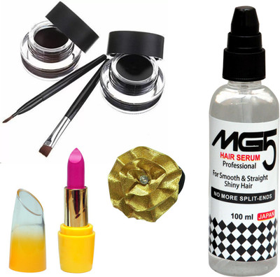 

Music Flower Long Wear Gel Eyeliner Smudge Proof & Waterproof (Black And Brown ), MG5 Hair Serum, Lipstick and Band(Set of 4)