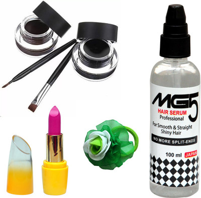 

Music Flower Long Wear Gel Eyeliner Smudge Proof & Waterproof (Black And Brown ), MG5 Hair Serum, Lipstick and Band(Set of 4)