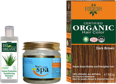 

Indus Valley Combo pack of Organic 24 Herbs Dark Brown Hair Color + 1 pc of Color Protective Conditioning Shampoo + 1 Hair Eaze Spa(Set of 3)