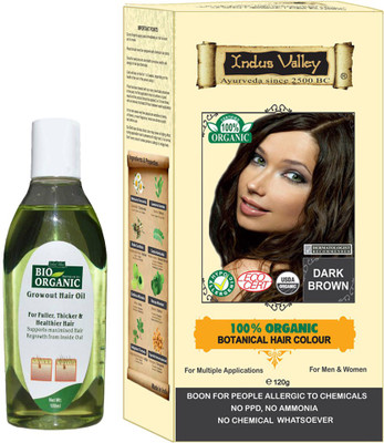 

Indus Valley Combo Pack of 100% Botanical Dark Brown Hair Color (No Chemical) + 1 Hair Regrowth Oil (Bio Organic Growot Hair Oil)(Set of 2)