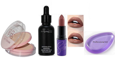 

professional kit Silicon Puff , Mac Hyper Real Foundation , Maybelline BB Compact & Selena Lipstick(Set of 4)