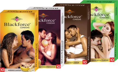 Blackforce 4 pcs in 40 pcs extra dotted Greenapple Coffee Butterscotch Banana Condom(Set of 4, 40S)