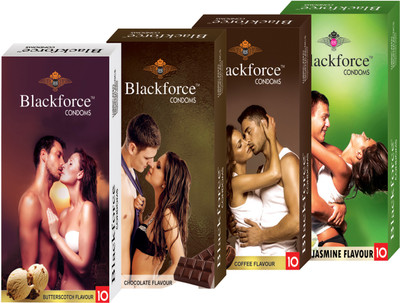 Blackforce 4 pcs in 40 pcs extra dotted Jasmine Coffee Chocolate Butterscotch Condom(Set of 4, 40S)