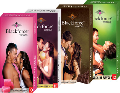 

Blackforce 4 pcs in 40 pcs extra dotted Jasmine Chocolate Butterscotch Bubblegum Condom(Set of 4, 40S)