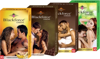 

Blackforce 4 pcs in 40 pcs extra dotted Greenapple Coffee Chocolate Banana Condom(Set of 4, 40S)