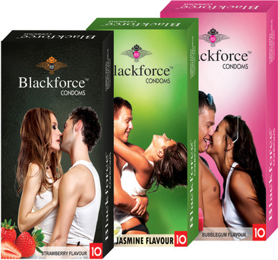 Blackforce 3 pcs in 30 pcs extra dotted Strawberry Jasmine Bubblegum Condom(Set of 3, 30S)