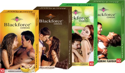 

Blackforce 4 pcs in 40 pcs extra dotted Jasmine Greenapple Chocolate Banana Condom(Set of 4, 40S)