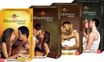 

Blackforce 4 pcs in 40 pcs extra dotted Strawberry Coffee Chocolate Banana Condom(Set of 4, 40S)