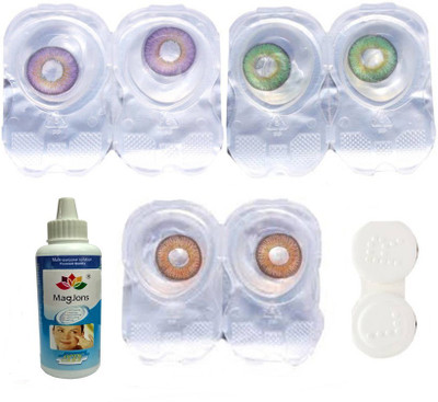 Magjons 3 pair Violet, Green, honey Monthly Contact Lens(0, violet, Green, honey, Pack of 3)