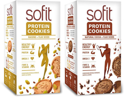 

Sofit Protein cookies Combo of ( Natural Cocoa & Raisin ) + Flax Seeds(1500 g, Pack of 10)