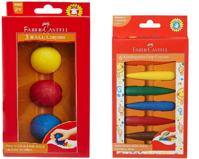 

Faber-Castell 3 Kindergarten Ball Crayons and 6 grip crayons for kids(Set of 2, multicolours)
