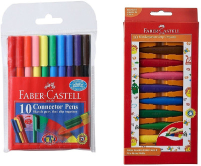 

Faber-Castell 10 Connector Pens and 10 girp crayons(Set of 2, multicolours)