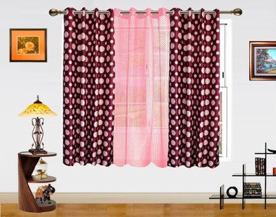 3% OFF on Dekor World 152.4 cm (5 ft) Polyester Window Curtain (Pack Of 3)(Floral, Maroon, Pink)
