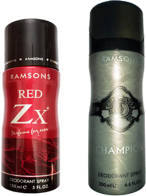 

RAMSONS CHAMPION DEODORANT SPRAY 200ML+RED ZX DEODORANT SPRAY 150ML Deodorant Spray - For Men(150 ml, Pack of 2)