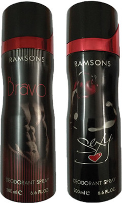 

RAMSONS SEXY HERAT DEODORANT SPRAY 200ML+BRAVO DEODORANR SPRAY 200ML Deodorant Spray - For Men(200 ml, Pack of 2)