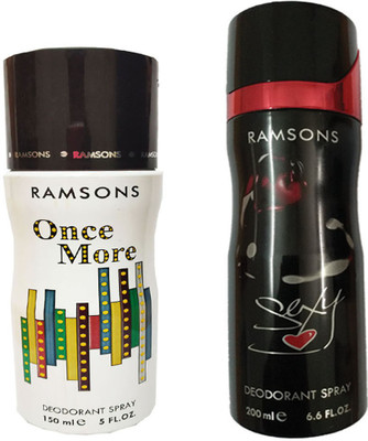 

RAMSONS SEXY HEART DEODORANT SPRAY 200ML+ONCE MORE DEODORANT SPRAY 150ML Deodorant Spray - For Men(150 ml, Pack of 2)