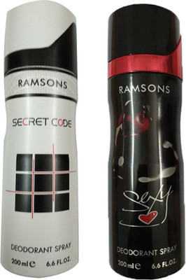 

RAMSONS SEXY HEART DEODORANT SPRAY 200ML+SECRET CODE DEODORANT SPARY 200ML Deodorant Spray - For Men(200 ml, Pack of 2)