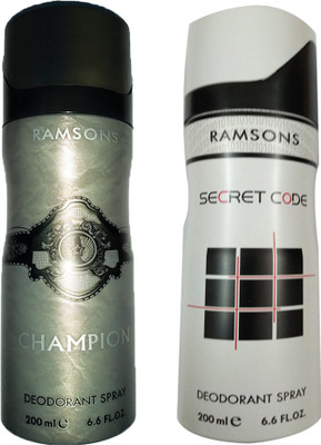 

RAMSONS SECRET CODE DEODORANT SPRAY 200ML+CHAMPION DEODORANT SPRAY 200M Deodorant Spray - For Men(200 ml, Pack of 2)