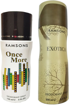 

RAMSONS ONCE MORE DEODORANT SPRAY 150ML+EXOTICA DEODORANT SPRAY 200ML Deodorant Spray - For Men(150 ml, Pack of 2)