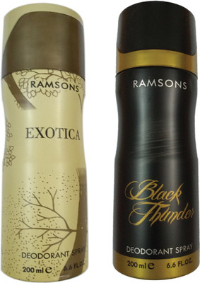 

RAMSONS EXOTICA DEODORANT SPRAY 200ML+BLACK THUNDER DEODORANT SPRAY 200ML Deodorant Spray - For Men(150 ml, Pack of 2)