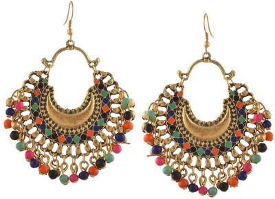 FashMade Afghani Chandbali with Multicolor Beads Alloy Chandbali Earring