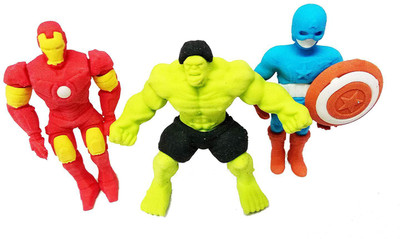 

TECHNOCHITRA SUPER HERO DESIGN SET OF 3 ERASERS , OPTION FOR BIRTHDAY RETURN GIFT Non-Toxic Eraser(Set of 3, Multicolor)