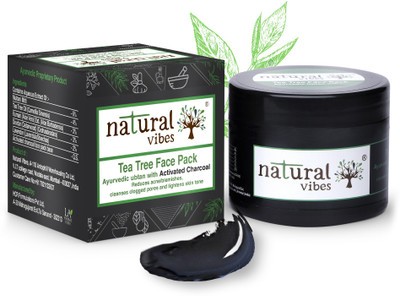 

Natural Vibes Ayurvedic Tea Tree and Activated Charcoal Face Pack 50g ~ Reduces acne/blemishes, cleanses clogged pores and lightens skin tone(50 g)