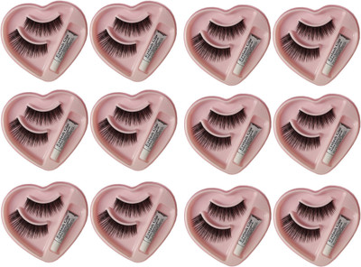 CartKing False-Fake Thick Eyelashes With Glue Set Natural (Pair of 12) WholeSale Pack(Pack of 12)