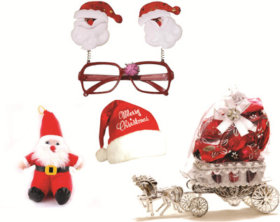 

Skylofts Horse Decoration Piece with 10pcs Assorted Chocolates, Santa Claus Soft Toy, Santa Goggles & Santa Claus Hat- Christmas Combo Combo(90gms)