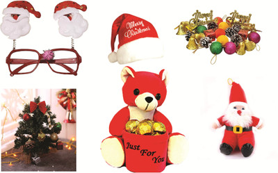 

Skylofts 2 in 1 Chocolate Penstand with 10pcs , Santa Soft Toy, Goggles, 1 feet Christmas Tree & 12pc Decorations , Santa Claus Hat Combo(90gms)