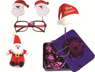 

Skylofts 10pcs Assorted Chocolates Rectangular Tin Gift Pack with Santa Claus Soft Toy, Santa Goggles & Santa Claus Hat- Christmas Gift Combo(90gms)