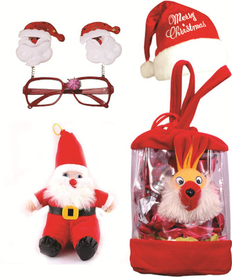 

Skylofts Rabbit Plush Pouch with 15pcs Assorted Chocolates, Santa Claus Soft Toy, Santa Goggles & Santa Claus Hat- Christmas Gift Combo(130gms)