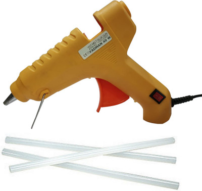 Fadman Yellow 40 Watt | Hot Melt Glue Gun | On Off Swtch | 3 Transparent Adhesive Glue Stick | Standard Temperature Corded Glue Gun(11 mm)