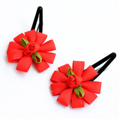 

Pretty Ponytails Ribbon and Rose Flower Hair Clip Red Tic Tac Clip, Hair Clip, Hair Accessory Set, Hair Pin(Red, Green)