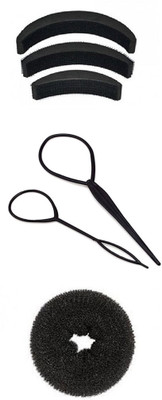 

KashQueen Puff Bumpits 3 Pieces with Donut Bun And Topsy Tail Maker Combo Hair Accessory Set(Black)
