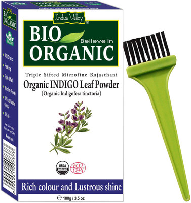 

Indus Valley BIO Organic INDIGO HENNA (Indigofera Tinctoria) with Color Recipe Book + Applicator Brush Kit(100 g)