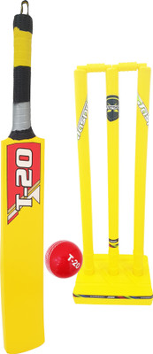 

Jaspo T-20 Wooden Cricket Set(Size-5)(1 Wooden bat,1 T-20 Ball,3 Plastic Stumps,2 Bail)(YELLOW) Cricket Kit
