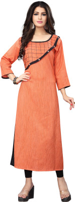 TexStile Women Self Design Straight Kurta(Orange)