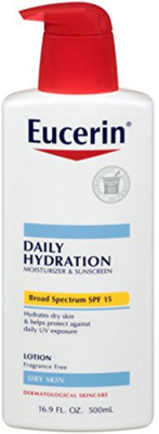 

Eucerin Daily Hydration Broad Spectrum SPF 15 Body Lotion 16.9 Fluid Ounce (Pack of 3) Packaging may vary(500 ml)