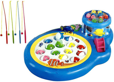 

Toy Arena Fishing Big Fish Catching Game with 25 Pcs of Fish, 2 Rotary Fishing Pond and 4 Pods Includes Music and Lights Function(Multicolor)