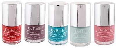

DeBelle Gel Nail Lacquer 8 ml each Kit of 5 (Red, Mauve,Turquoise blue, Mint blue & Baby pink) French affair , Majestique Mauve , Royale’ Cocktail , Mint Amour , Bebe’ Kiss(Pack of 5)