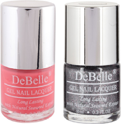 DeBelle Gel Nail Lacquer 8 ml Each pack of 2 BeBe Kiss , Grey Glitteratti(Pack of 2)