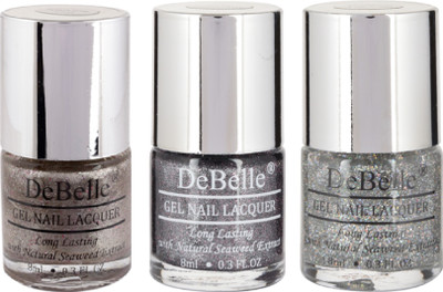 

DeBelle Gel Nail Lacquer 8ml each Combo kit of 3 Sparkling Dust, Grey Glitteratti , Shimmer Top Coat(Pack of 3)