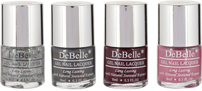 

DeBelle Gel Nail Lacquer 8ml Each Combo kit of 4 Shimmer Top Coat,Copper Glaze,Glamorous Garnet , Laura Aura(Pack of 4)