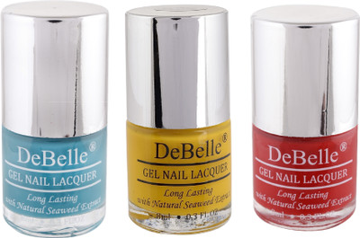 

DeBelle Nail Polish Combo of 3 (Turquoise Blue, Yellow, Red) Royale' Cocktail, Caramelo Yellow, French Affair(Pack of 3)