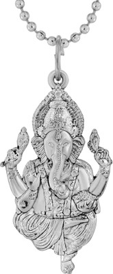 RN Silver plated Ganpati Ganesh chain pendant necklace, Hindu God temple jewellery for Men and Women Silver Brass Pendant