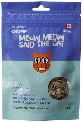 

CHOMP Dry Jerky Chicken with Pollock Sushi, 50g (Pack of 8) Cat Treat(50 g, Pack of 8)