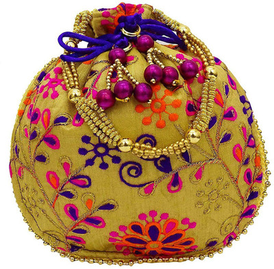 

Dms Retail Embroidered Silk Potli Bag Ethnic Clutch Batwa Bag For Women And Girls Multicolor Floral Potli(Multicolor)