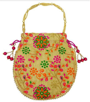 

Dms Retail Embroidered Silk Potli Bag Ethnic Clutch Batwa Bag For Women And Girls Floral Design Multicolor Potli(Multicolor)